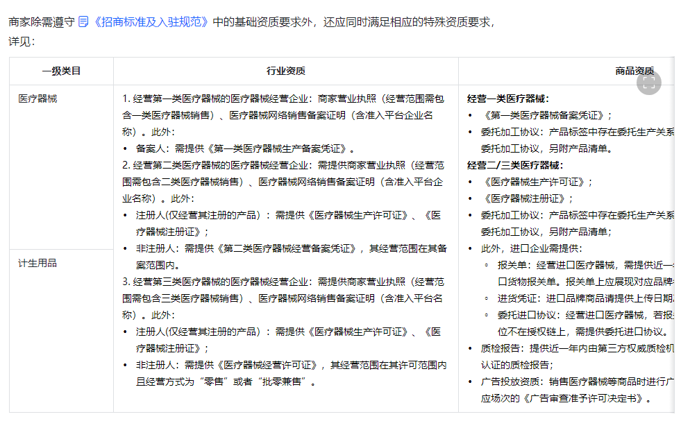 醫(yī)療器械經營入駐抖音需要具備什么資質